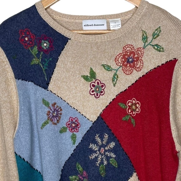 80’s Vintage Alfred Dunner Floral Embroidered Knit Sweater Large - Picture 6 of 11